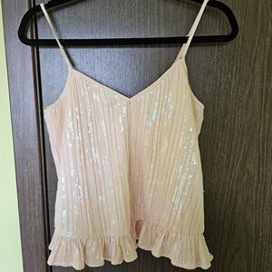 Anthropologie Pink Sequin Tank Top